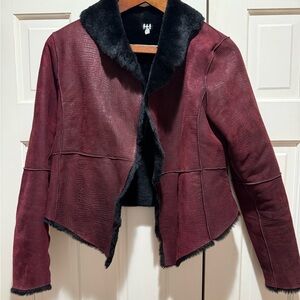 Designer Haute Hippie , Raisin color leather / black shearling suede jacket